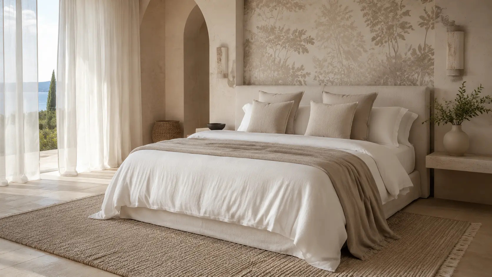 Aranya Retreat bedroom with Lin de Luxe textiles